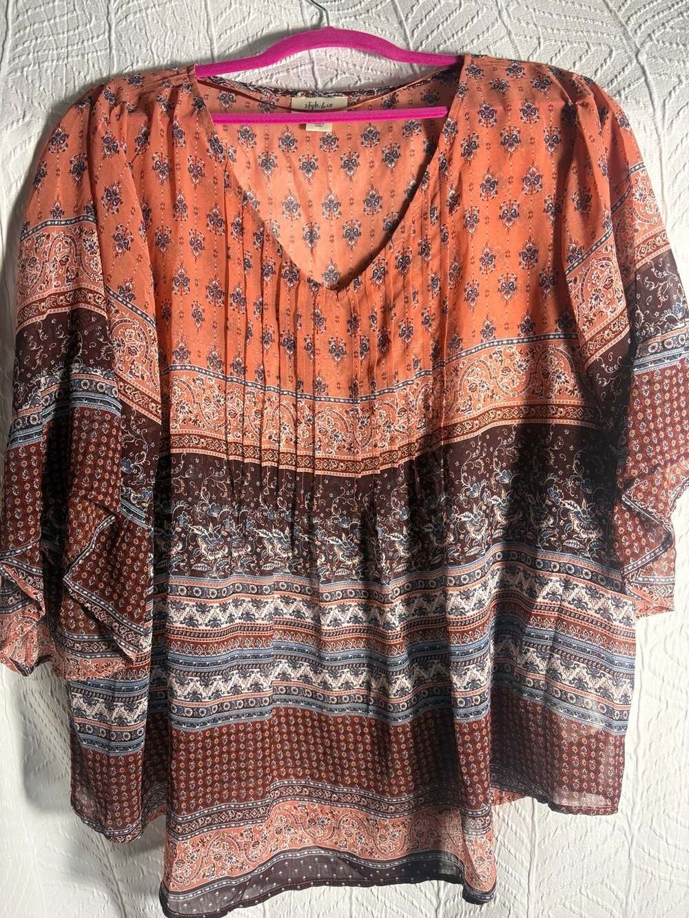 Style & Co Women's XXL Boho Paisley Printed Pleated V-Neck Flutter Sleeve Blouse